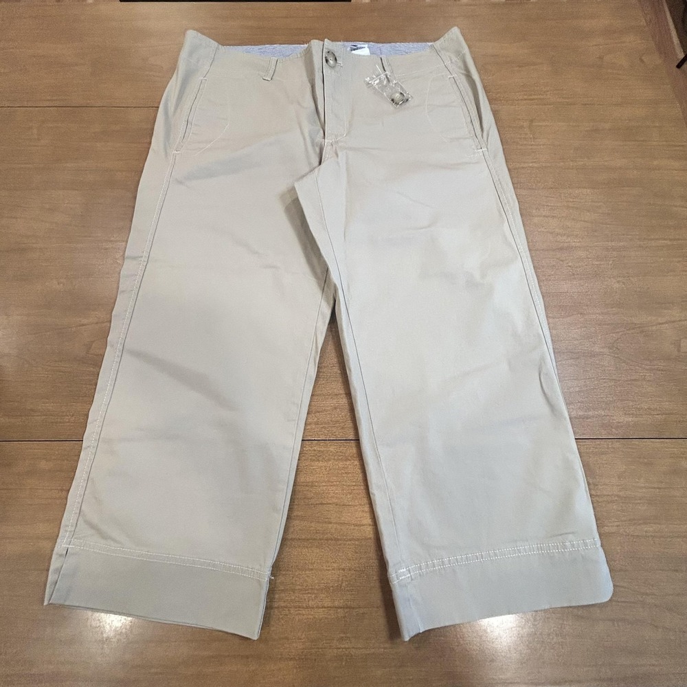 Eddie Bauer Pants Womens 14 Beige Chino Straight Leg Stretch Pockets Casual Crop